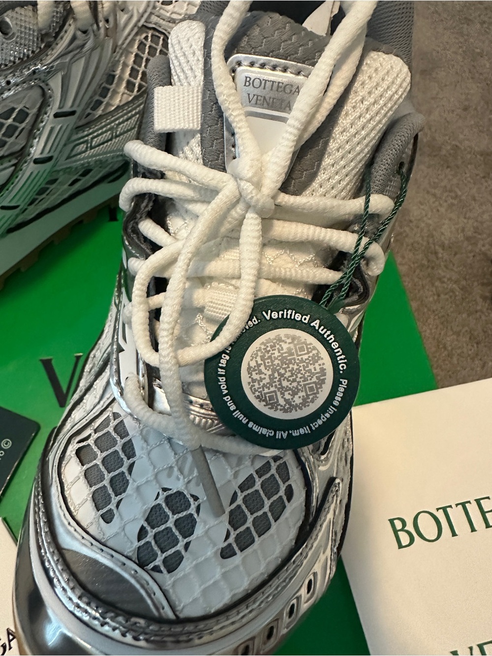 Bottega Veneta Silver and White Metallic Mesh Sneaker